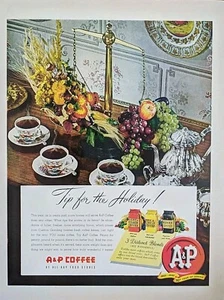 Anuncio impreso café vintage A&P 1949 Consejo para las vacaciones. - Imagen 1 de 1