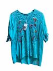 Johnny Was Cosette Embroidered Tie Sleeve Blouse Boho Chic C12523 NEW SIZE M