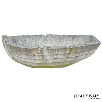 Vintage Cast Concrete Stone 28" Row Boat Garden Planter Flower Pot Yard Decor - Image 1 of 4
