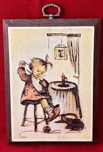 Vintage Hummel Original Print Girl Sewing Wooden Wall Hanging Plaque 1981 - Picture 1 of 3