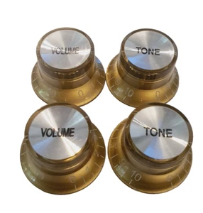 Guitar Reflector Bell Knob Gold 4 Metric w/Silver Top Volume & Tone MIJ - Picture 1 of 6