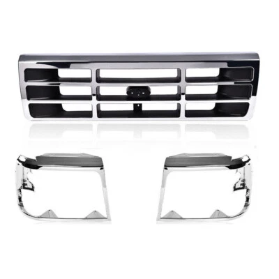 Fit For 1992-1996 Ford F150 F250 F350 Bronco Grille Headlight Bezel Kit Chrome - Image 1 of 4