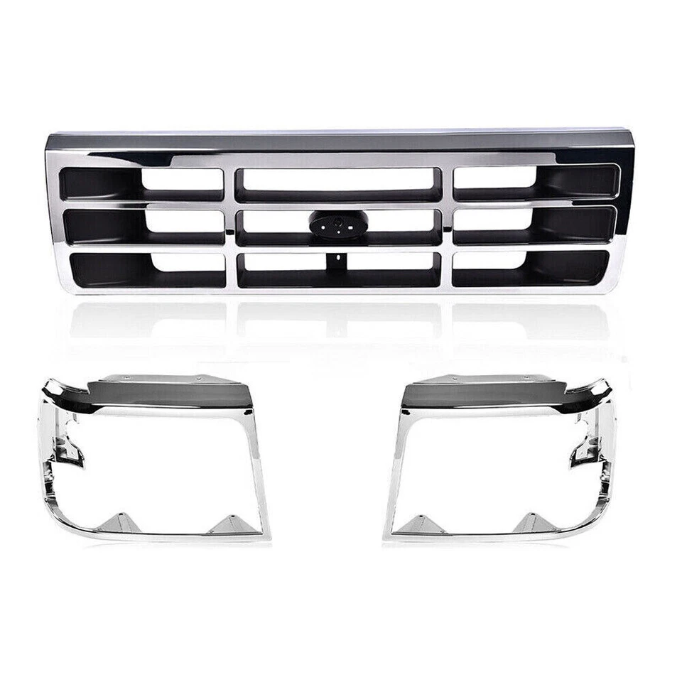 Fit For 1992-1996 Ford F150 F250 F350 Bronco Grille Headlight Bezel Kit Chrome Foto 1 de 4