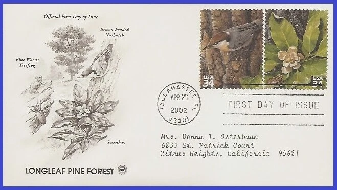 USA3 #3611j ADDR PCS ARTCRAFT FDC STR2  Pine Forest Brown-headed Nuthatch - Image 1 of 1