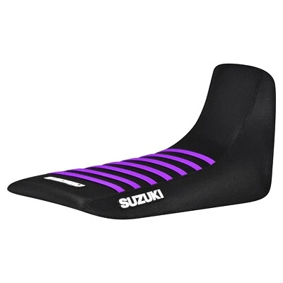 Cubierta de asiento Suzuki DR 650 S 1992-1995 todo negro/púrpura pinza acanalada logotipo #444 Foto 1 de 4