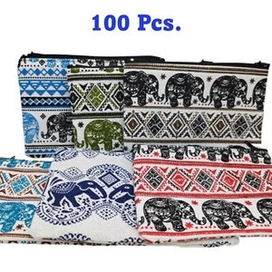 100Pcs Lot Zipper Elephant Bag Thai Fabric Purse Wallet Coin Card Women Lady - Picture 1 of 13