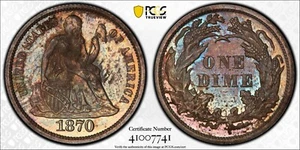 1870 Seated Liberty Dime Proof PCGS PR63 Superb Eye Appeal Strong Strike - Picture 1 of 5