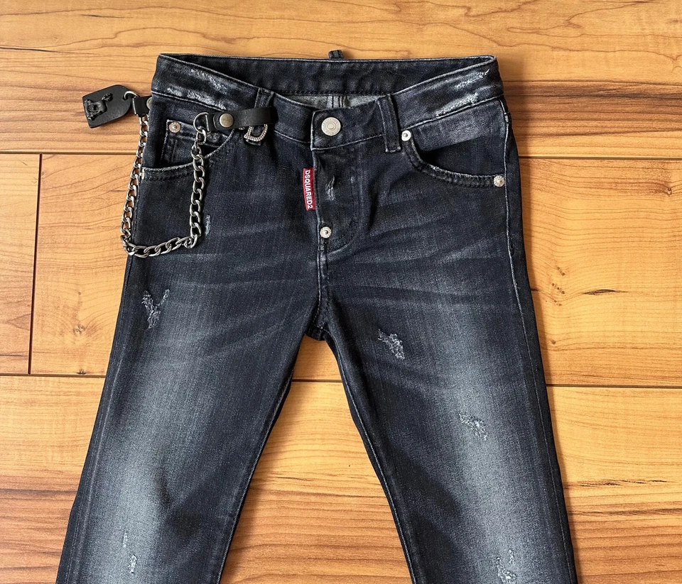100%ORIG DSQUARED DISTRESSED STRETCH JEANS JUNGEN GR.8Y MIT KETTE DQ00W9_D00GV - Bild 1 von 4