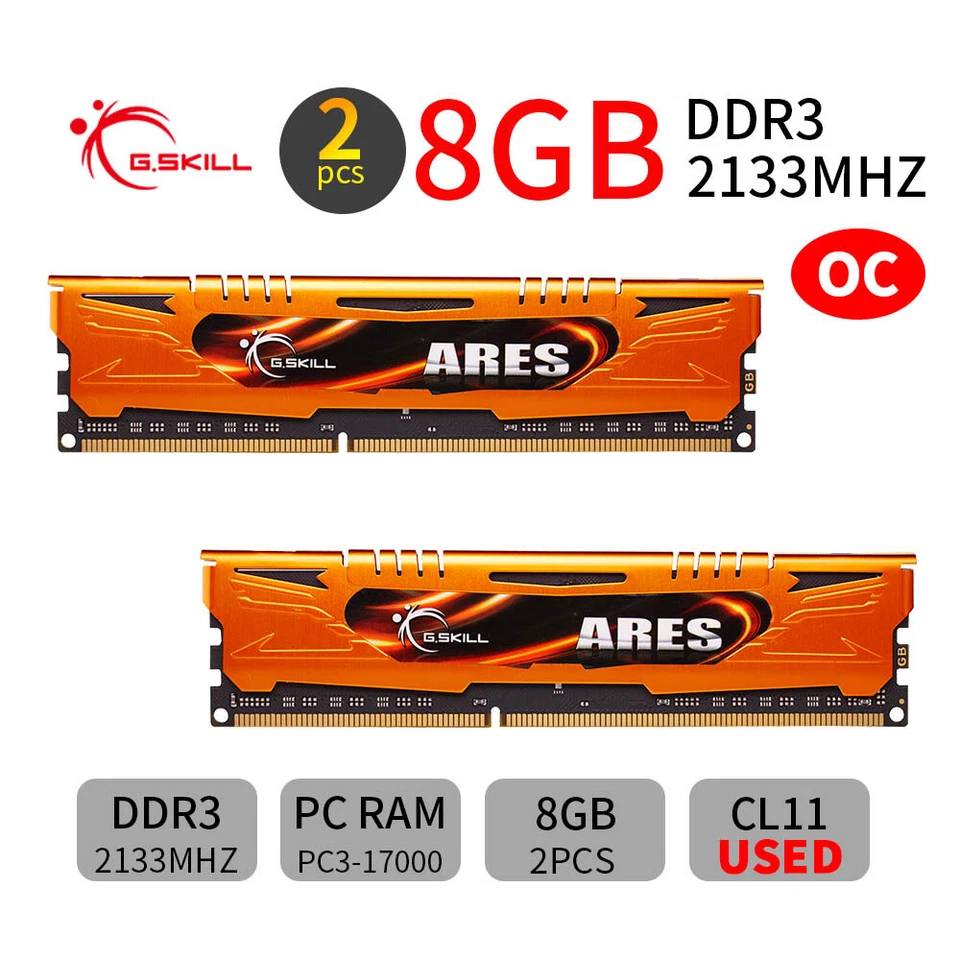 G.Skill Ares 16GB Kit 2x 8GB DDR3 OC 2133MHz PC3-17000U PC Gaming Memory RAM AB - Image 1 of 4