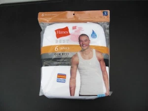 6 Hanes Best Tank Tag Less Ring Spun Cotton White open bag SZ- L 42-44 Free S/H - Picture 1 of 9