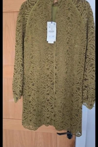 Zara ladies green dress gorgeous new with tags button neck & sleeves  size S/8 - Picture 1 of 6