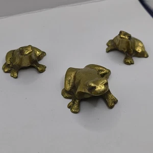3 Solid Vintage Solid Brass Miniature Frog Paperweight Figurines Decor - Picture 1 of 11