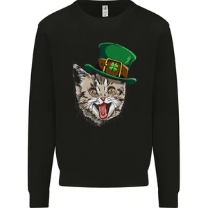St Patricks Day Cat Funny Irish Kids Sweatshirt Jumper - Picture 1 of 35