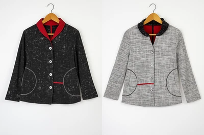 Chaqueta Reversible Perejil y Salvia Pequeña Negra Blanca Roja Cuello de Alambre Artística Foto 1 de 4