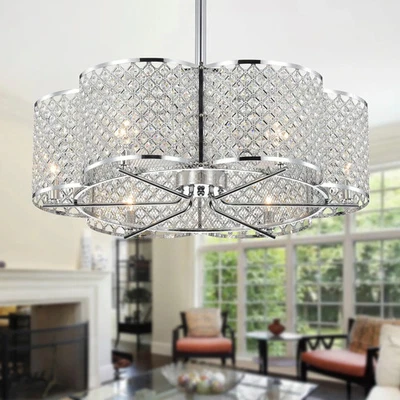 Wellane 30-Inch Chrome & Crystal Flower Lighted Ceiling Fan Chrome Ø 30.1 in x - Image 1 of 4