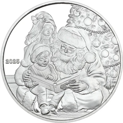 2025 - 1oz. - SANTA READING TO THE CHILDREN & TREE - .999 Silver COIN & Capsule - Image 1 of 2