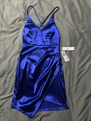 Vestido ajustado de noche azul cobalto para jóvenes talla 0 con correa de espagueti por encima de la rodilla Foto 1 de 4