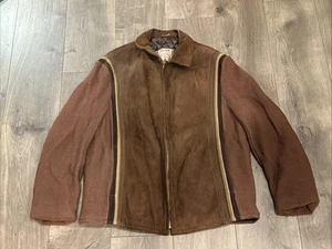 Vintage Mcgregor Suede Quilon Brown Jacket W/ Knit Sleeves & Collar Size 42 - Picture 1 of 10