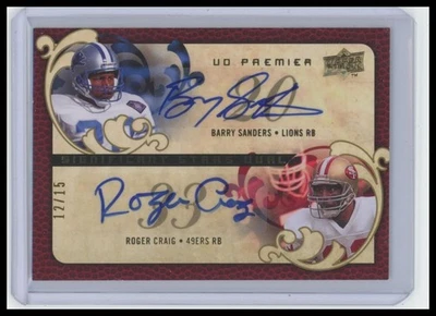 2008 Upper Deck Premier Barry Sanders Roger Craig Gold Dual Auto /15 #SIG-SR J1 - Image 1 of 2