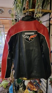 NEW Unisex Black & Red Leather Jacket with Iconic CORVETTE C6 Insignia FABULOUS! - Picture 1 of 9