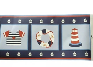 Wallpaper Border Lambs & Ivy Sail Away Boat Anchor Kids Bedroom Playroom Lot - Picture 1 of 7