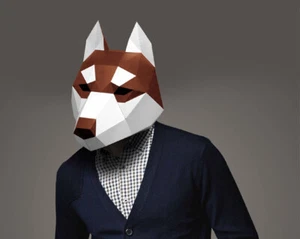 3D Paper Mask Pre-cut Husky Costume Halloween Cosplay Halloween Paper Model Mask - Picture 1 of 6