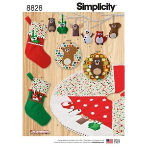 SIMPLICITY 8828 CHRISTMAS FELT ORNAMENTS STOCKING TREE SKIRT Sewing Pattern - Picture 1 of 6