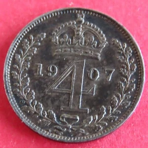 1907 EDWARD VII 4 PENCE MAUNDY COIN - Picture 1 of 2