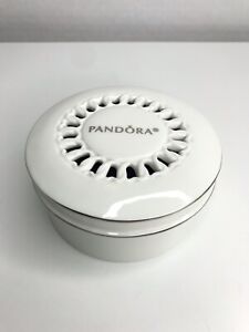 PANDORA LIMITED EDITION WHITE PORCELAIN SILVER TRIMMED ROUND JEWELRY BOX GENUINE