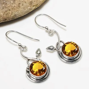 Citrine Gemstone 925 Sterling Silver Jewelry Earring, Designer Earring, For Her - Picture 1 of 4