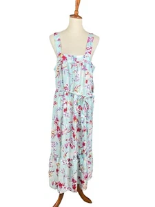 Ophelia Roe Maxi Dress Women X-Large Floral Print Aqua Blue Tie Belt NWT - Picture 1 of 8