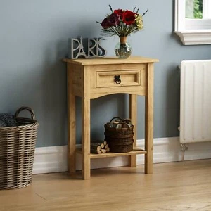 Corona Console Table With Shelf 1 Drawer Mexican Solid Waxed Pine Storage Unit - Picture 1 of 7