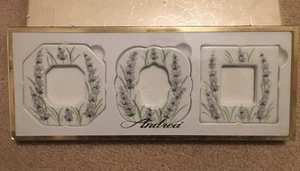 Andrea by Sadek Set Of 3 Porcelain PURPLE FLOWERS Mini PICTURE FRAMES ~ NIB - Picture 1 of 6