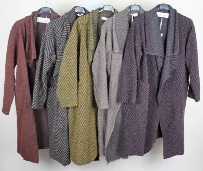 Ladies Warm Winter Wool Mix 2 Pocket Zig Zag Open Waterfall Collar Coat Jacket - Image 1 of 3