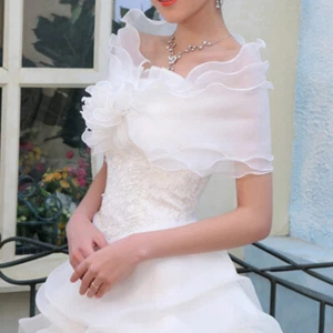 Scialle/Involucri/Cappotto Spalla Sposa Bianco Avorio Organza Bolero Giacca Strollata - Foto 1 di 6