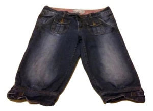Bermuda donna pantaloncino 7 nori denim blu pantalone lavaggio scuro jeans Capri cropped - Foto 1 di 3