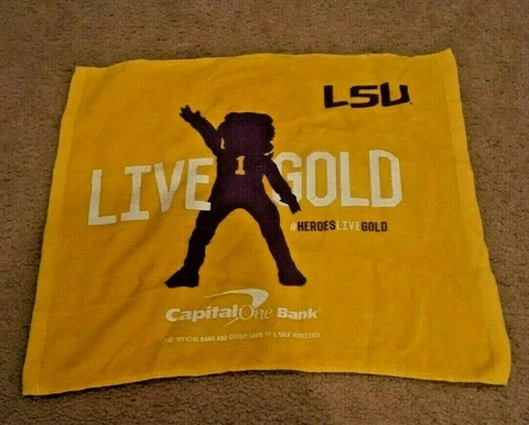 GORGEOUS LSU TIGERS LIVE GOLD RALLY TOWEL FROM CAPITAL ONE BANK Cover