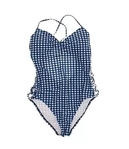 Traje de baño de una pieza con cordones Hula Honey para niños - guinga azul/blanco - talla XL - Imagen 1 de 4