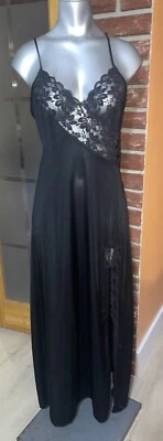 De Colección JCPenney M Camisón Negro Encaje Nylon Largo Completo NEGLIGEE Etiqueta Unión Foto 1 de 4