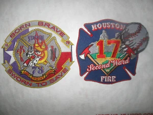2 HOUSTON TEXAS FIRE PATCHES (WITH DALMATIAN DOG AND BASEBALL) - Picture 1 of 3
