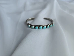 Vintage Turquoise Row Cuff Sterling Silver Flower Symbols Bracelet 6" - Picture 1 of 9