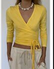 Donni Jersey Wrap Top Canary Yellow Cotton Short Long Sleeve Nwt Size S