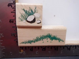 RUBBER STAMPEDE HILLTOP GRASS AND SCATTERED STONES WOOD RUBBER STAMPS EUC L3000 - Picture 1 of 2