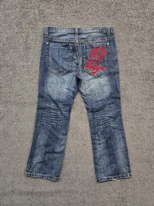 Vintage Miskeen Jeans Mens 40x31 Baggy Relaxed Hand Print Embroidered Y2K Denim - Picture 1 of 11
