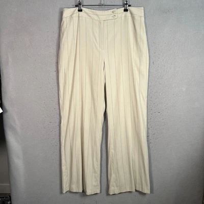 Pantalones Ann Taylor Loft beige a rayas mezcla de lana pierna ancha para mujer talla 14 Foto 1 de 4