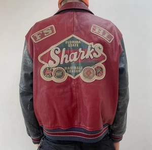 Chaqueta Universitaria Avirex Florida Sharks Cuero Para Hombres XL Roja Años 70 De Colección Béisbol - Imagen 1 de 8
