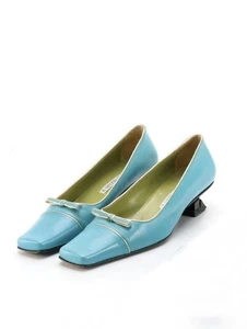 VINTAGE CIRCA 1990'S LUCIANO PADOVAN BLUE LEATHER WITH HOLD TRIM HEELS SZ 37 - Picture 1 of 10