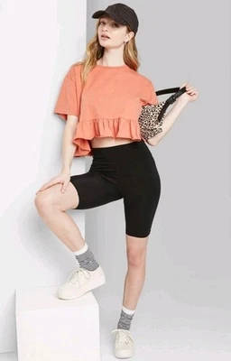 Pantalones cortos de bicicleta de tiro alto negros medianos para mujer, suaves - Wild Fable Foto 1 de 3