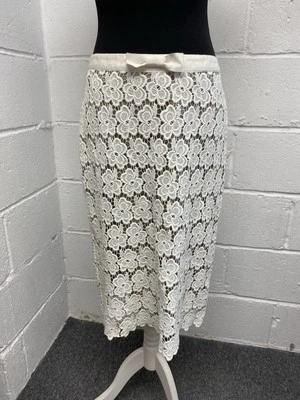 Falda Hobbs Marfil Oyster Burlington Floral Encaje Con Lazo BNWT UK14 PS Foto 1 de 4