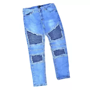 Waimea Men's Distressed Skinny Fit Moto, Medium Wash Biker Skinny Jeans, Light W - Picture 1 of 5
